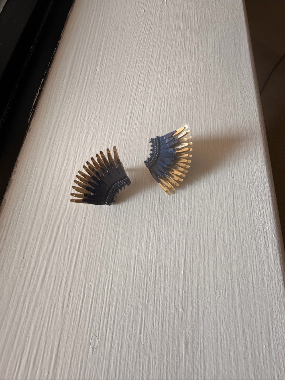 Mignonne Gavigan Petite Madeleine Navy and Gold Fan Earrings